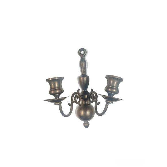 Vintage HB Solid Brass Double Arm Wall Sconce Taper Candle Holder - Picture 6 of 6